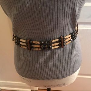 Unique specialty fashion leather belt with resin and metal bead accents